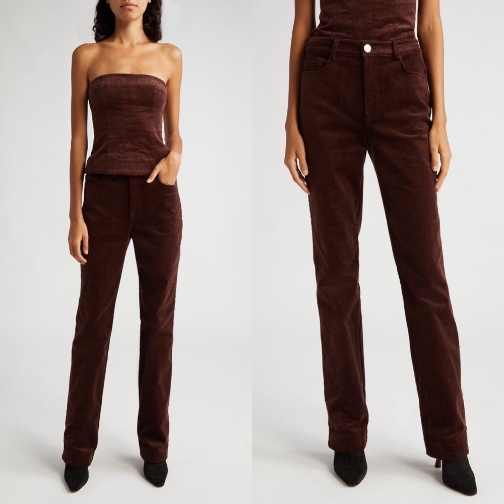 STAUD Brown Straight-Leg Corduroy Pants. Women’s size 2.